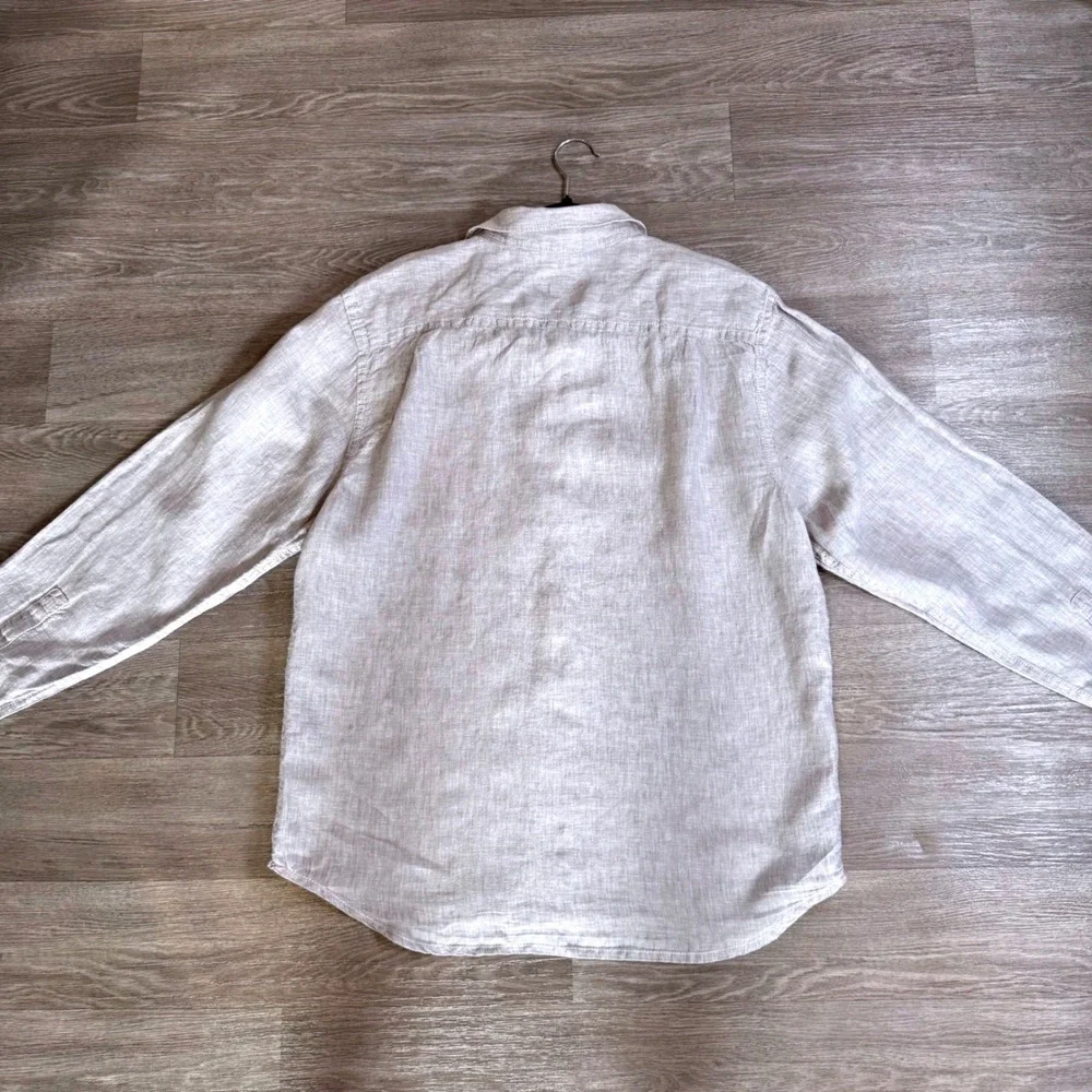 Tommy Bahama Relax Mens L Oatmeal 100% Linen Long Sleeve Button Down Shirt
